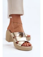 Zazoo Kožené pantofle na bloku, zlaté Zazoo Kožené pantofle na bloku, zlaté