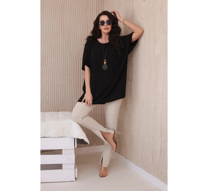 Oversized halenka s přívěskem černý Oversized halenka s přívěskem černý