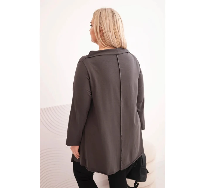 Dámská bavlněná blůza Plus Size asymetrická s model 21798695 rukávem grafitová - K-Fashion Dámská bavlněná blůza Plus Size asymetrická s model 21798695 rukávem grafitová - K-Fashion