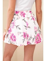 Dámské viskózové kraťasy s květinovým vzorem a vázáním v pase růžové