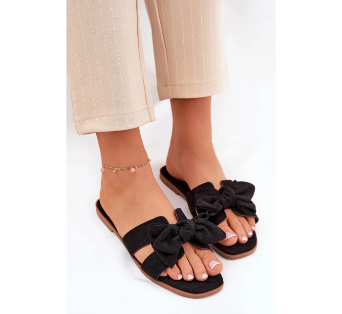 Ploché Dámské Pantofle S Mašlí Černé Tobin