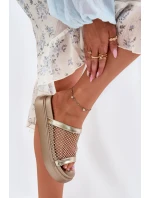 Zdobené dámské sandály na platformě se síťkou S.Barski MY51-016 zlaté Zdobené dámské sandály na platformě se síťkou S.Barski MY51-016 zlaté