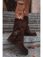 Dámské kozačky s svrškem do  s přezkou hnědé model 21715252 - Boto