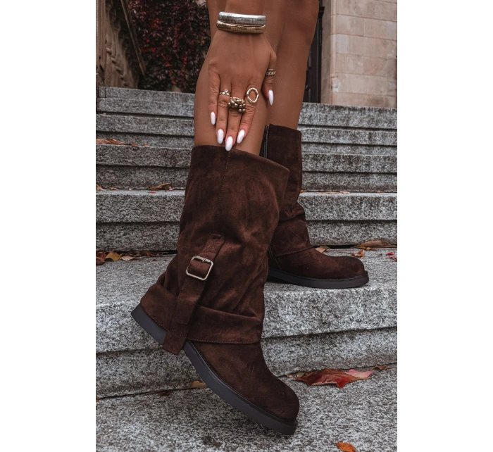 Dámské kozačky s svrškem do  s přezkou hnědé model 21715252 - Boto