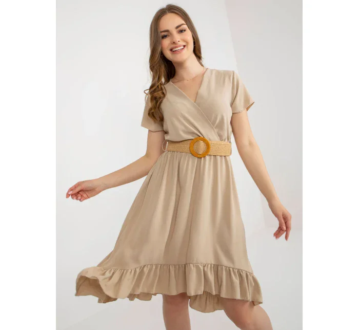 Sukienka DHJ SK model 21110918 beżowy - FPrice Sukienka DHJ SK model 21110918 beżowy - FPrice