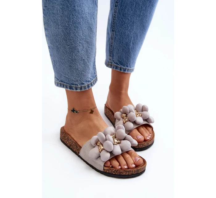 Dámské pantofle s ozdobami šedá Bunlia