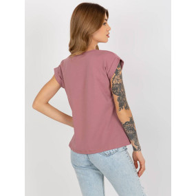 Bavlněné dámské tričko t-shirt ve špinavě růžové barvě s ohrnutými rukávky Feel Good (4833-35)