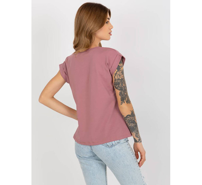Bavlněné dámské tričko t-shirt ve špinavě růžové barvě s ohrnutými rukávky Feel Good (4833-35)