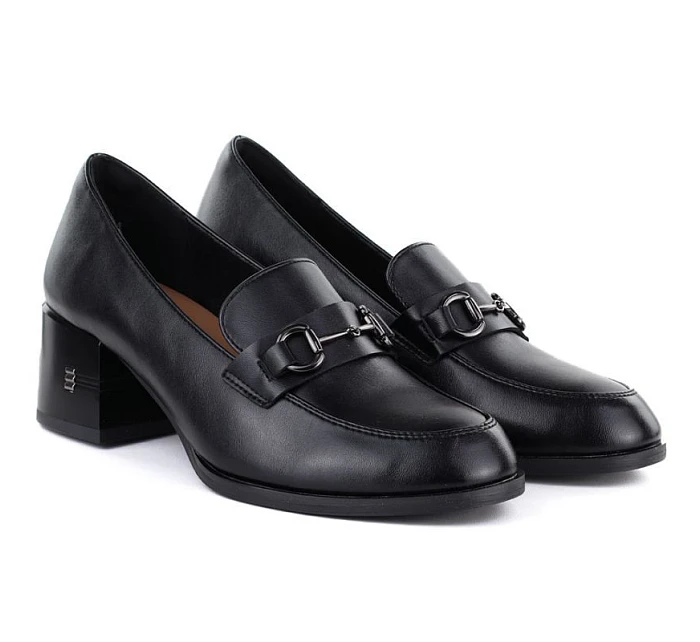 Dámské kožené boty na podpatku black model 22097233 - VINCEZA