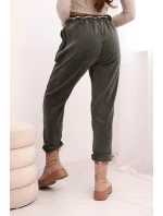 Dámské kalhoty z viskózy s šátkovým páskem khaki