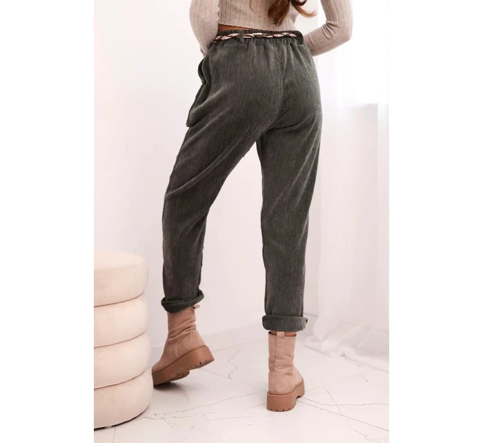 Dámské kalhoty z viskózy s šátkovým páskem khaki