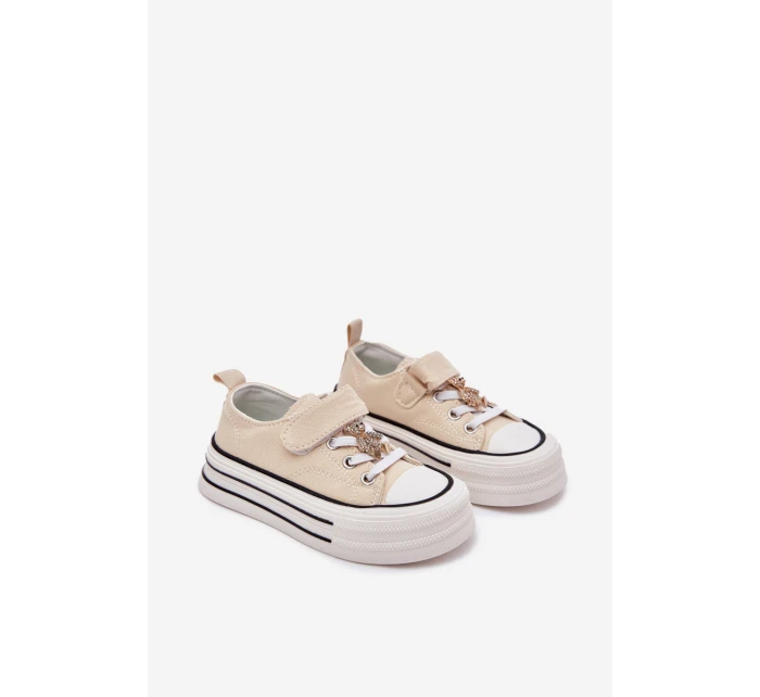 Dívčí Tenisky Se Zlatou Nášivkou Medvěd Béžové Solena Dívčí Tenisky Se Zlatou Nášivkou Medvěd Béžové Solena