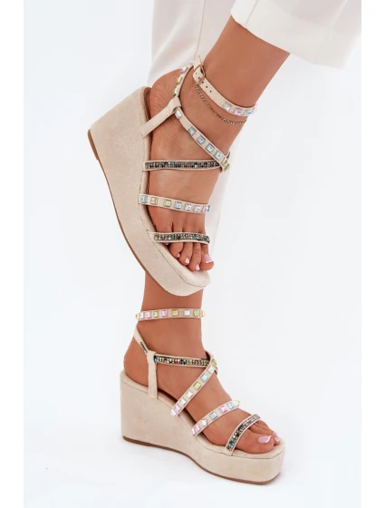 Dámské Sandály Na Klínu Se Na Béžové model 21702856 - Boto Dámské Sandály Na Klínu Se Na Béžové model 21702856 - Boto