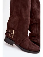 Zateplené dámské kozačky s přezkami čokoládové model 21715392 - Boto