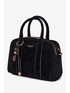 Kufříková Eko semišová kabelka s přívěskem Černá Sorielle