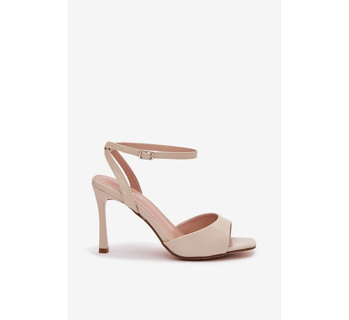 Dámské sandály na podpatku z umělé kůže béžové Olissey