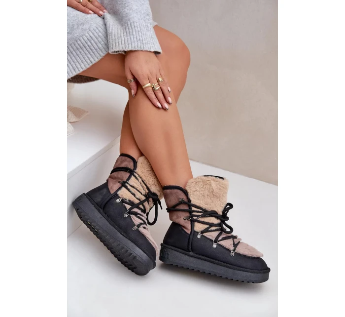 Dámské sněhule D.Franklin s kožíškem – černé Dámské sněhule D.Franklin s kožíškem – černé