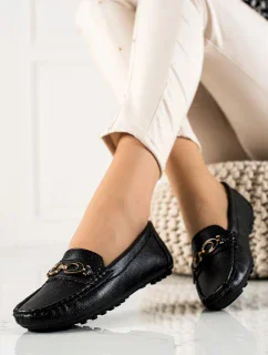 Luxusní dámské černé  mokasíny bez podpatku