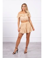 Vyšívaná souprava s puntíkovanou halenkou béžové barvy