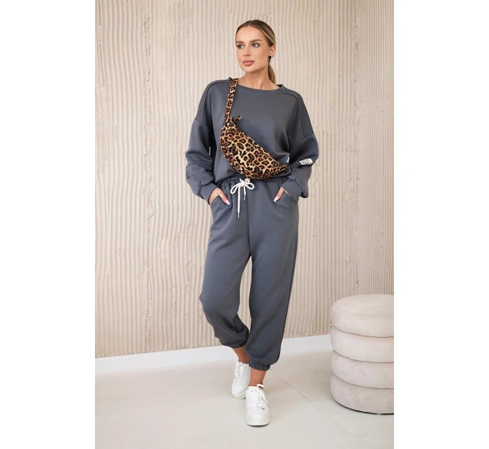 Komplet teplákové + kalhoty máslová látka grafit Komplet teplákové + kalhoty máslová látka grafit