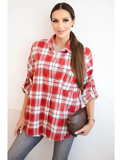 Dámská kostkovaná bavlněná košile s efektem obnošení červená Dámská kostkovaná bavlněná košile s efektem obnošení červená