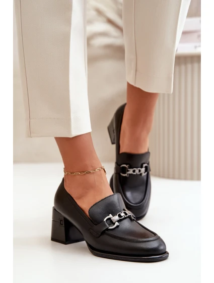 Elegantní Dámské Kožené Polobotky Na Podpatku Černé model 21668909 - VINCEZA