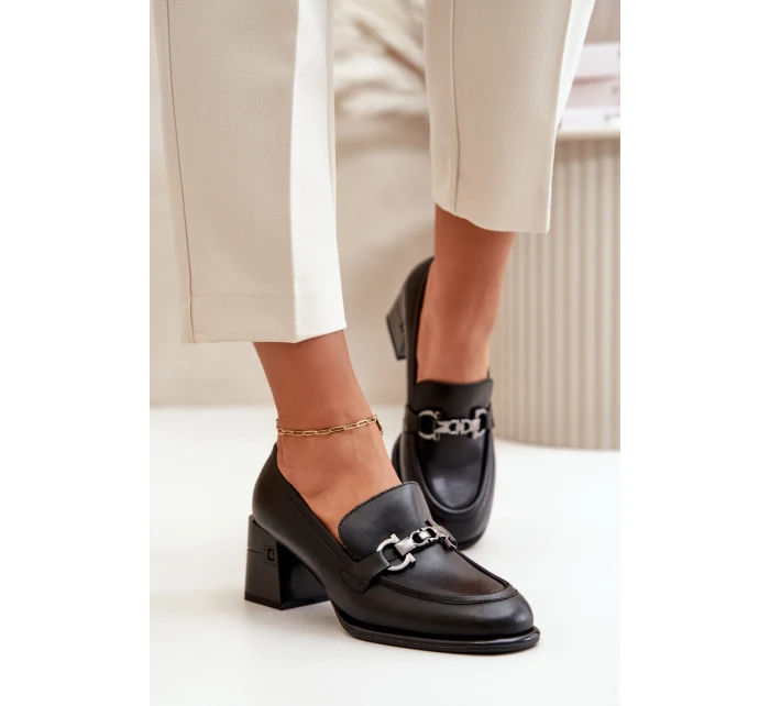 Elegantní Dámské Kožené Polobotky Na Podpatku Černé model 21668909 - VINCEZA