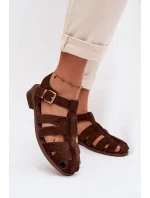 Dámské sandály s zlatým přezkou Čokoládové model 21937600 - Boto