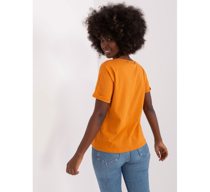 Světle oranžové dámské tričko basic s rozparkem