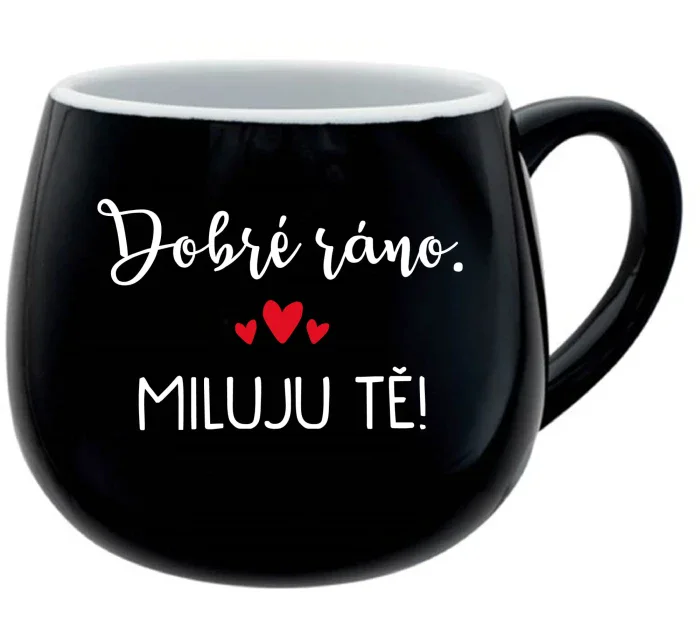 DOBRÉ RÁNO. MILUJU TĚ! - černý keramický hrníček 300 ml