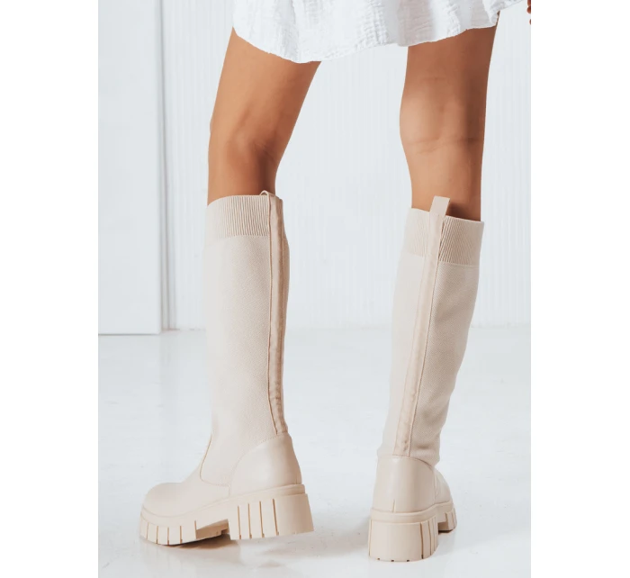 Dámské béžové kozačky model 21993933 - Dstreet Dámské béžové kozačky model 21993933 - Dstreet