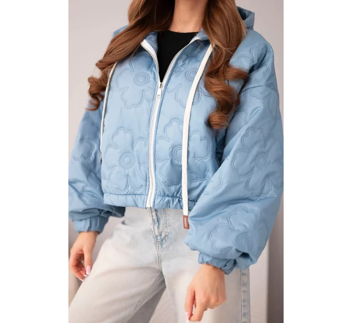 Dámská prošívaná bunda s kapucí a ozdobným květinovým vzorem model 22010146 - K-Fashion
