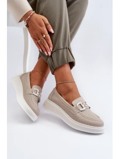 Dámské kožené mokasíny na platformě béžové model 21655725 - S.Barski