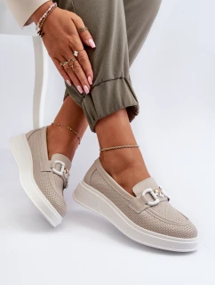 Dámské kožené mokasíny na platformě béžové model 21655725 - S.Barski