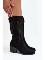 Kozačky Kovbojky Dámské Na Podpatku  Černé model 21708531 - VINCEZA