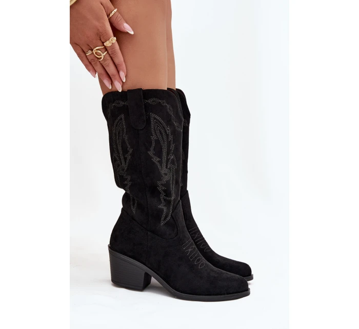 Kozačky Kovbojky Dámské Na Podpatku  Černé model 21708531 - VINCEZA