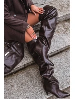 dámské kozačky na podpatku čokoládové model 21713432 - Boto dámské kozačky na podpatku čokoládové model 21713432 - Boto