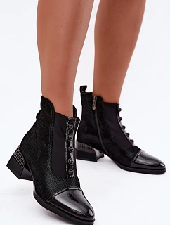 Kožené semišové kotníkové boty na podpatku s vyhříváním D&A CR62-3188 Černé