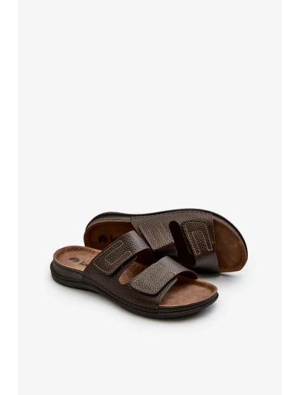 Pohodlné pánské pantofle se suchým zipem Inblu tmavě hnědá