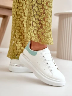 Nízké Dámské Tenisky Na Platformě Z Eko Kůže Bílo-Zelené Nevelena