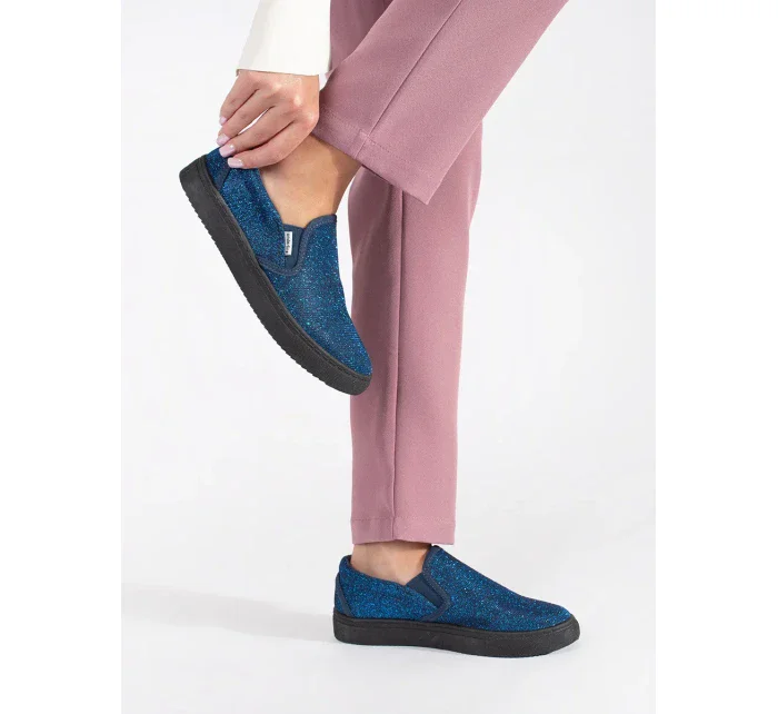 Stylové dámské  polobotky modré bez podpatku