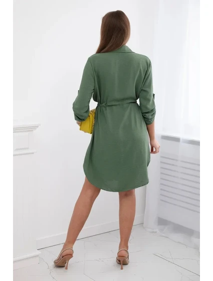 Šaty se zapínáním na knoflíky a zavazováním v pase khaki Šaty se zapínáním na knoflíky a zavazováním v pase khaki