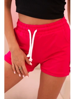 Dámské bavlněné šortky s gumou a šněrováním v pase fuchsie