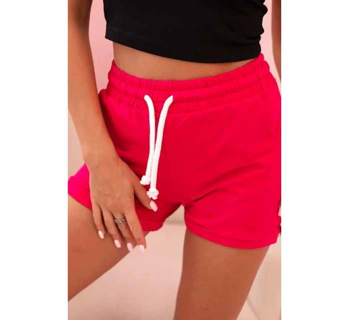 Dámské bavlněné šortky s gumou a šněrováním v pase fuchsie