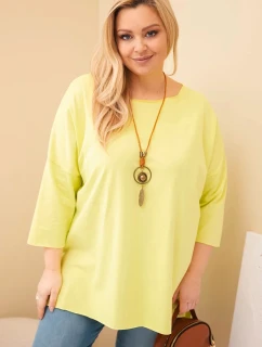 Dámská bavlněná blůza Plus Size asymetrická s náhrdelníkem žlutý neon