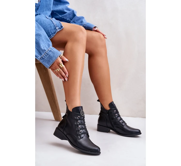 Nízké boty s podšívkou na zip s ozdobou černé model 21672290 - Boto