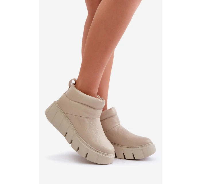 Zazoo 60470 Kožené boty zateplené vlnou na platformě světle béžové