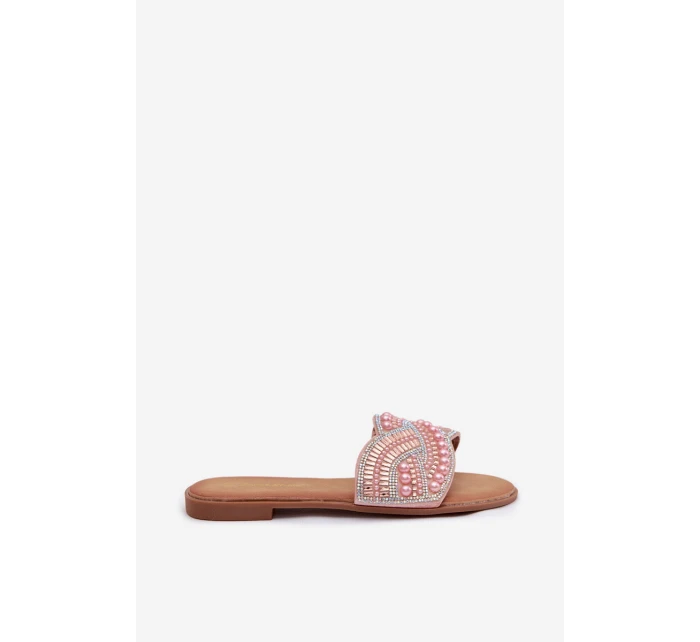 Zdobené dámské ploché nazouváky růžové Dovima Zdobené dámské ploché nazouváky růžové Dovima