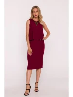 S422 Šaty s krajkovou vsadkou - bordó