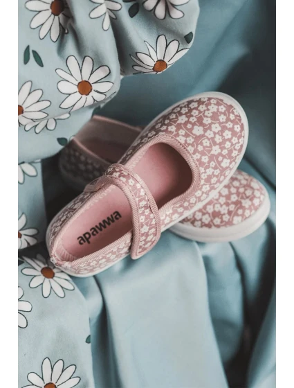 Dětské balerínky na suchý zip v potisku růžové Selah
